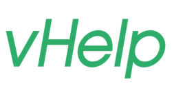 Logo identity for vHelp - the simple and cost-effective expenses app for charities.