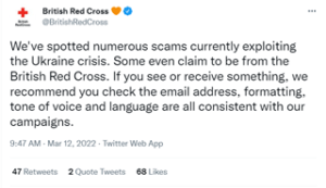 British Red Cross addressing the scam on twitter. 